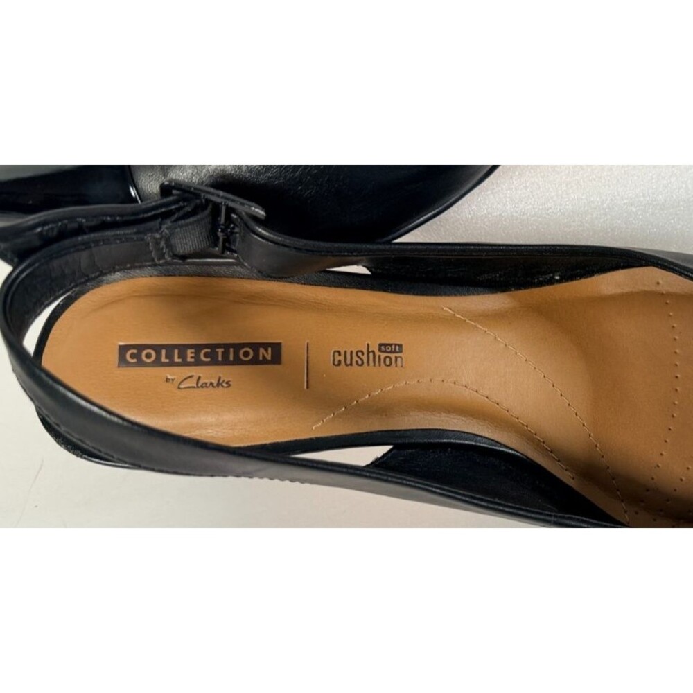 Clarks Linvale Emmy Slingback Comfort Pump Black Leather Patent Toe Sz 10 - Picture 9 of 9